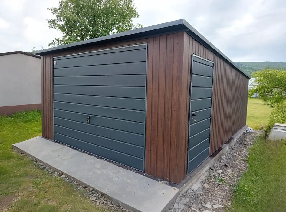 Garaż jednostanowiskowy 4x6 m Dach jednospadowy, Brama uchylna, Drewno