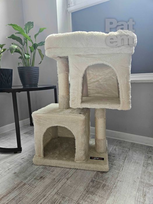 Drapak dla kota kompaktowy 67 cm beżowy domek słupek legowisko