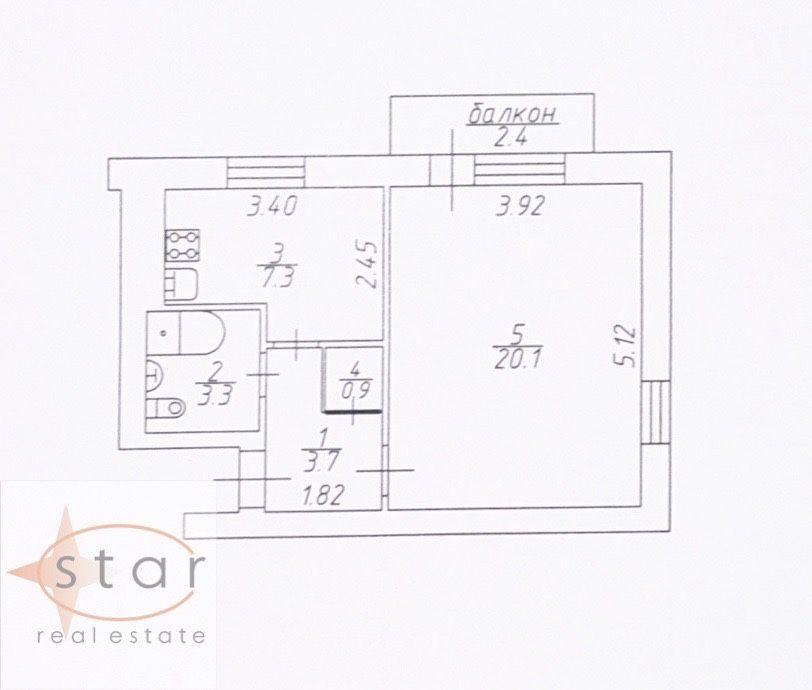 Продаж 1-кімн квартири пр-т Миру, Шанхай, 38 м2