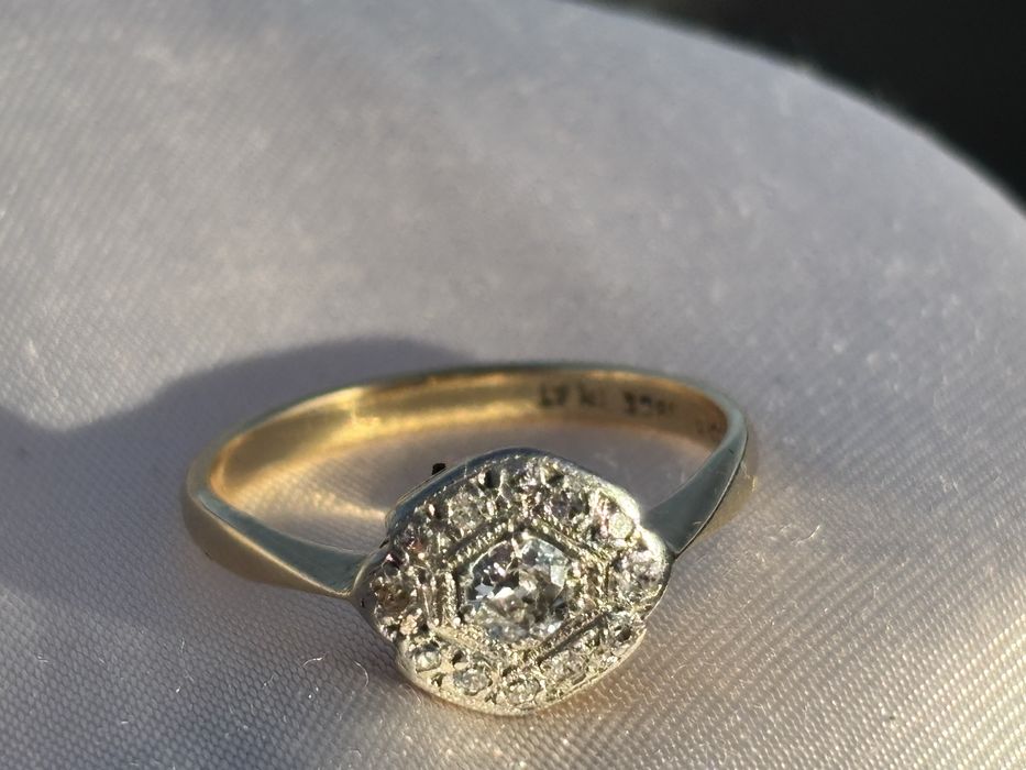 Złoty pierscionek antyczny 18ct 750 Art Deco r14