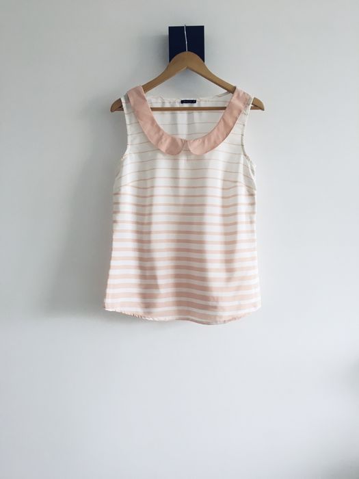 Bluzka basic pudrowy roz paski marynarskie baby doll mohito