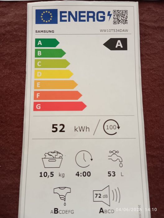 Máquina Lavar Roupa Samsung WW10T534DAW