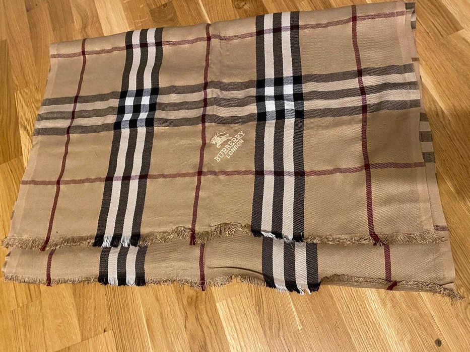 Szalik dwustronny beżowy Szal kratka Burberry Chusta