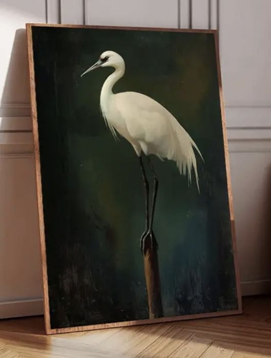 Plakat na materiale winylowym 40x60 Japoński Żuraw butelkowa zieleń