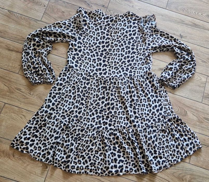 primark sukienka panterka falbanki ramiona 36 s cętki smock luźna boho