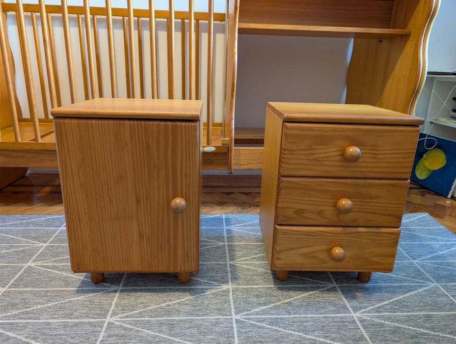 Cama de bebé convertível + quarto completo (madeira maciça)