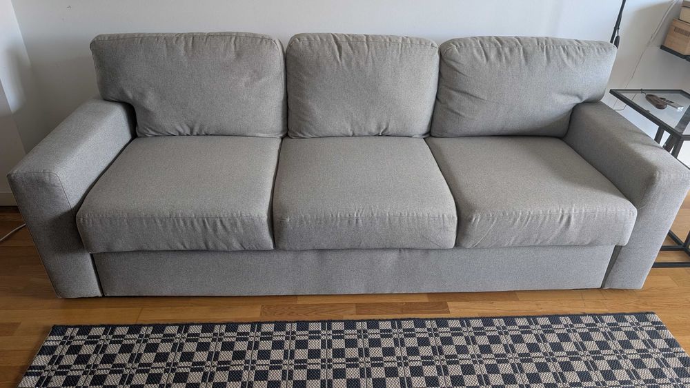 Sofá-cama 3 lugares, Tibbleby bege/cinzento