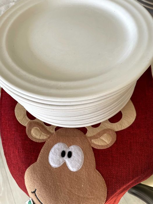 Talerze obiadowe płytkie białe 11 szt + 2 pomarańczowe kamionka