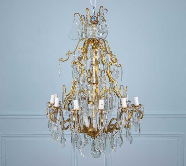 Антикварная люстра, хрусталь, бронзова антикварна люстра. Франція