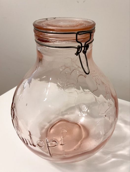 Pote vintage de vidro Rosa Rumtopf Germany