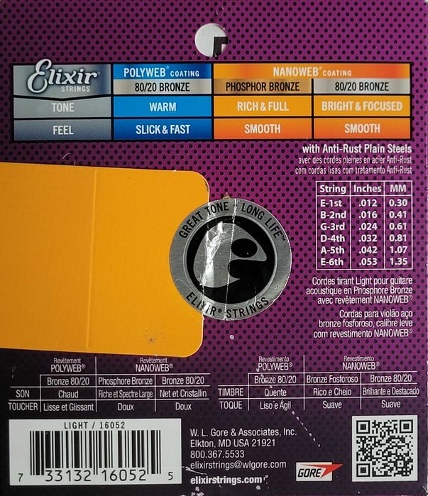 Struny do gitary akustycznej Elixir Nanoweb Phospor Bronze 12 53