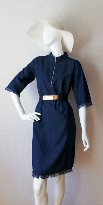 Jeansowa Sukienka Tunika zip 38 M frędzle boho dżinsowa denim
