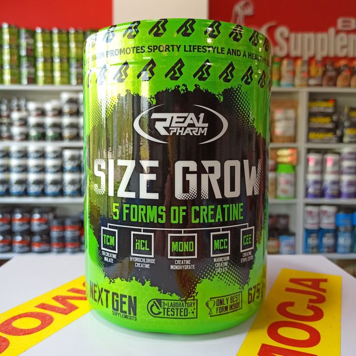 REAL PHARM Size Grow 675g, Stack Kreatynowy, Kreatyna Przedtreningówka