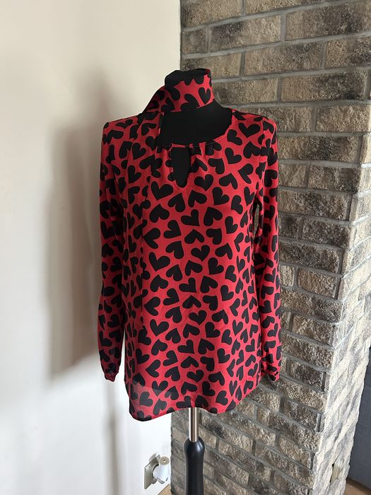 Czerwona koszula bluzka w serca jedwabna 34/36 jedwab szal