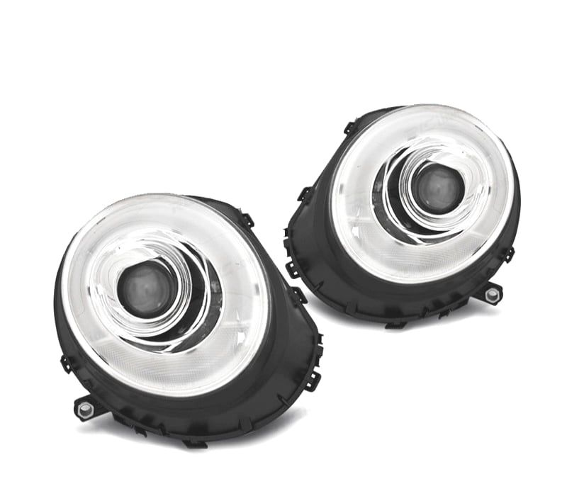 FARÓIS FRONTAIS MINI COOPER R56 R57 06-10 TUBE LIGHT FUNDO CROMADO