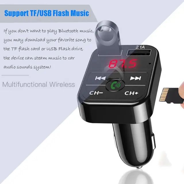 Transmissor FM com bluetooth 5.0 Receptor MP3 Dual USB Fast Charger