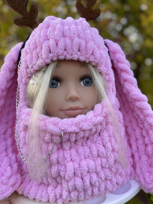 Балаклава шапка плюшевая с ушами зайчика,котика,мишки,детская/взрослая