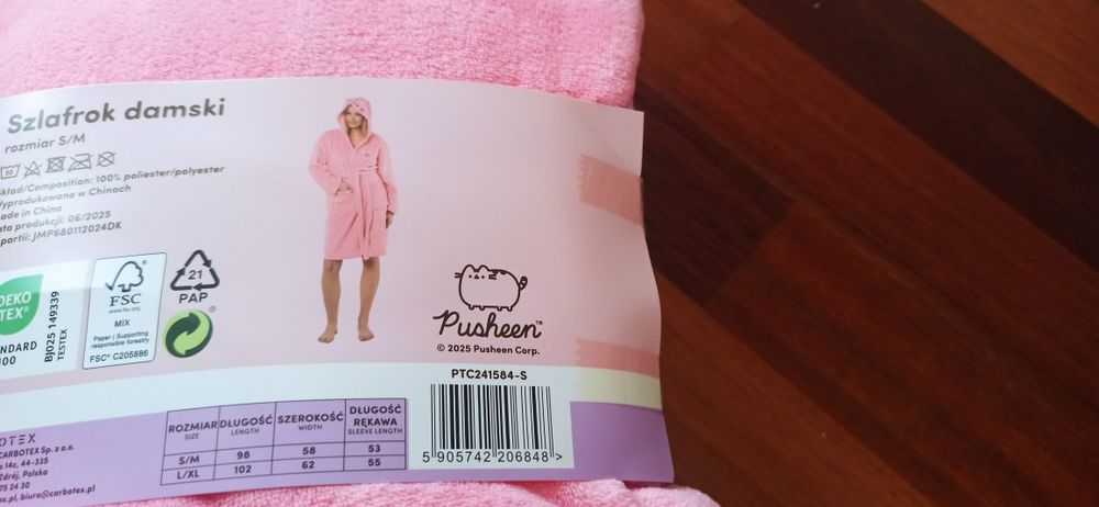 Nowy szlafrok damski pusheen L/XL różowy