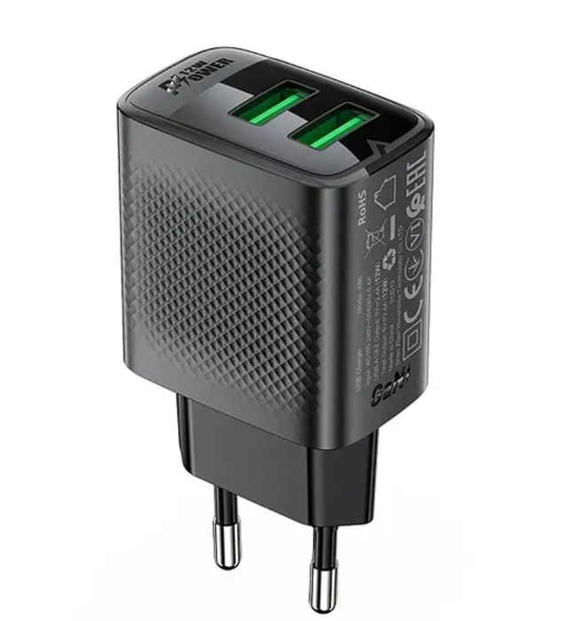 Зарядний пристрій A86 2x USB-A 12W - чорний