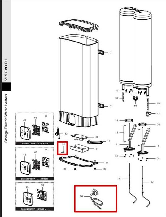 Cabo de alimentação + terminais + fixador p/ termo. Ariston VLS evo100