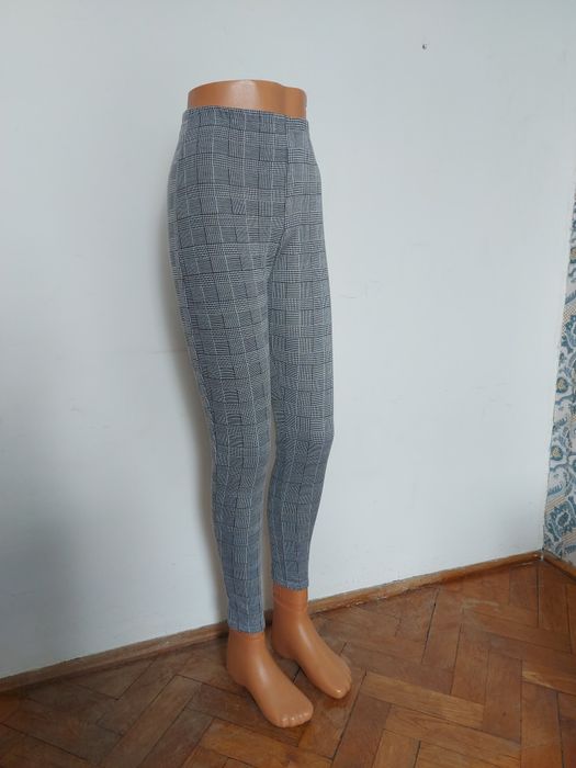 Szare spodnie w kratę Peacocks dopasowane elastyczne eleganckie 40 L