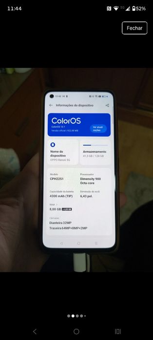 Opo Reno 6 5gb 8gb memória 128 armazenamento