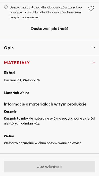 Duży szal 93% wełna 7% kaszmir H&M