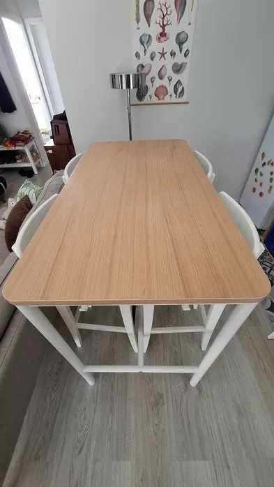 Conjunto Mesa Alta IKEA TOMMARYD + 4 Bancos INGOLF + Almofadas (130x70)