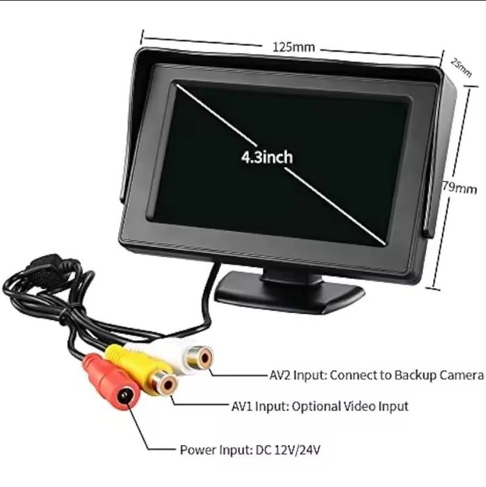 Monitor 4,3 cala  z zasilanie 12V i dwoma liniami AV na Chinch
