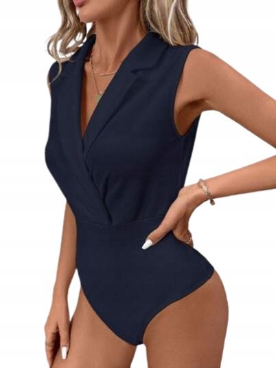 Shein granatowe body damskie z dekoltem kopertowym bez rękawów 36 11eb