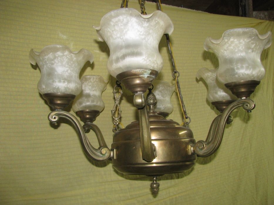 Zabytkowy żyrandol mosiężny 5 ramion stan BDB. Opalenica