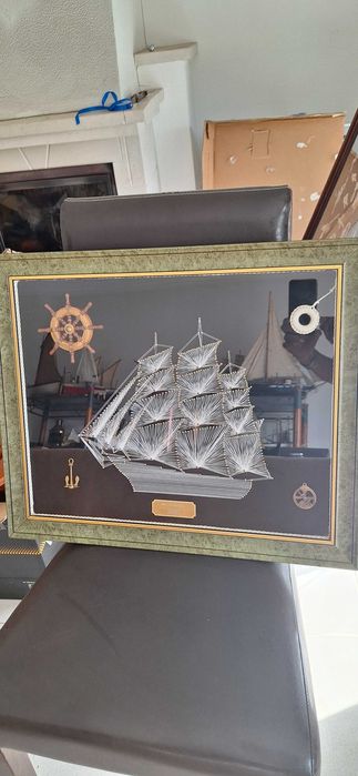 Quadro de fios. Quadro decorativo vintage de arte de marinheiro (também conhecida como string art náutica),