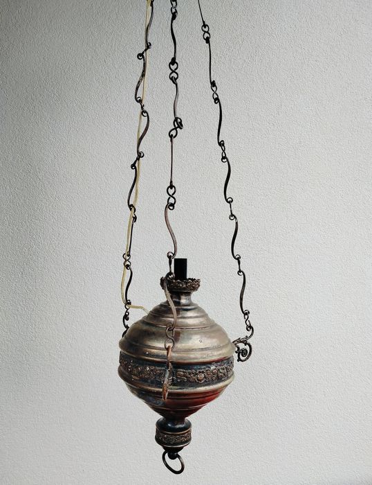 Stara lampa koscielna platerowana zabytkowa