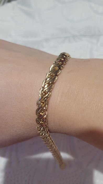 Bransoletka pozłacana 14k, splot gruby kłos  Unisex