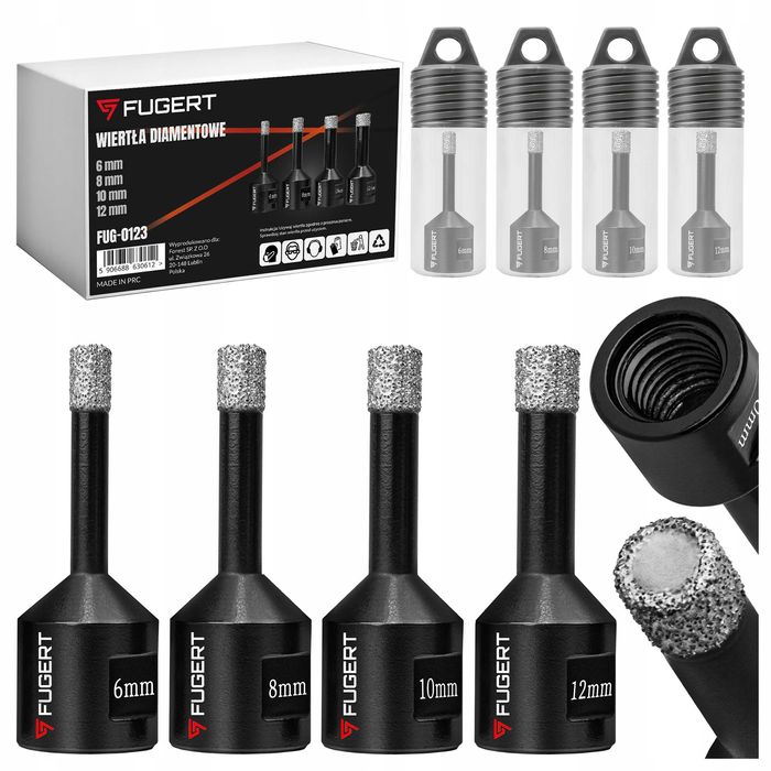 Otwornica diamentowa M14 do płytek gresu zestaw 6–12 mm NOWA