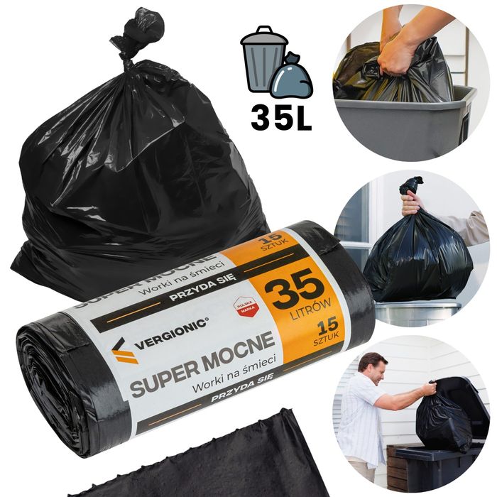 Worki na śmieci 35l 5x15 szt. do kosza, mocne, grube