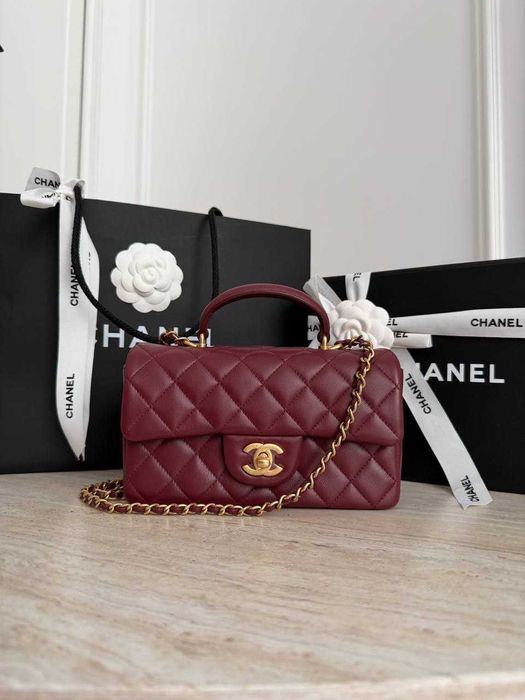 Сумка Шанель Chanel гладка шкіра винний колір