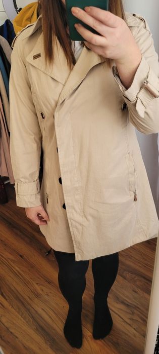 Zara M płaszcz 38 camel nude cielisty trencz