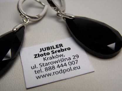 Srebrne kolczyki fasetowane onyksy łezki zatrzask