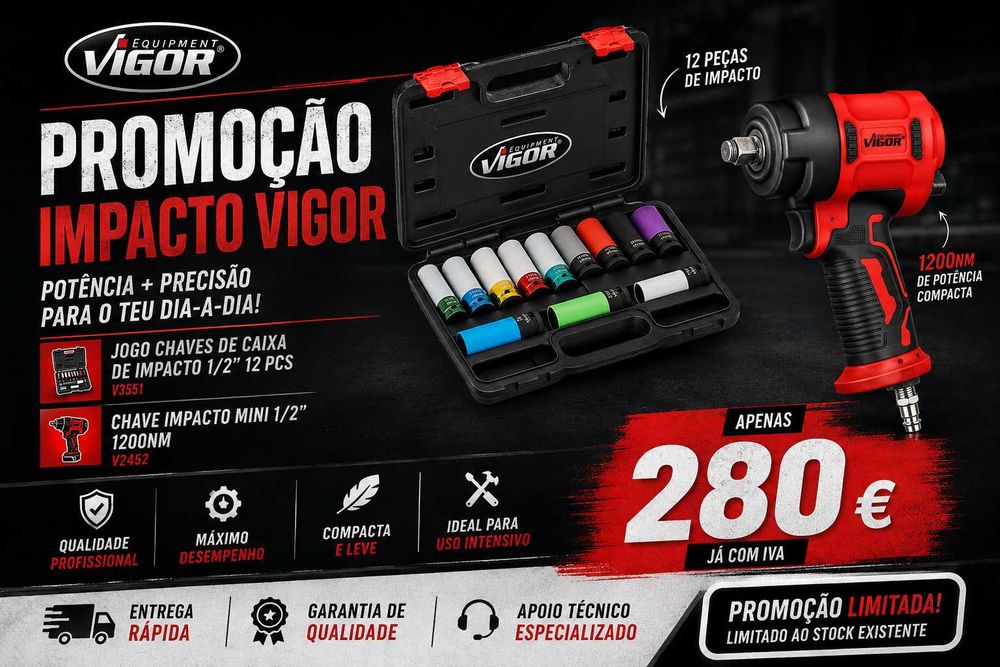 KIT OFICINA PROFISSIONAL - Chave de Impacto Mini 1/2" 1200 Nm + Jogo de Chaves de Caixa de Impacto 1/2" (12 Peças) LL29
