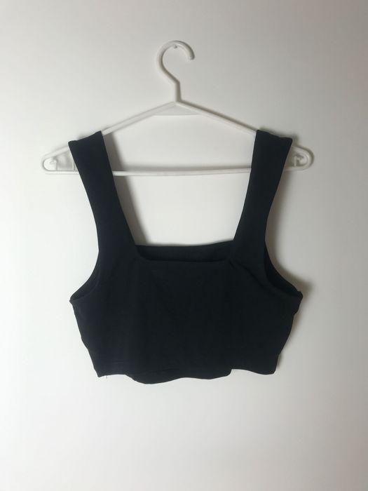Czarny bawełniany crop top z kwadratowym dekoltem, basic asos