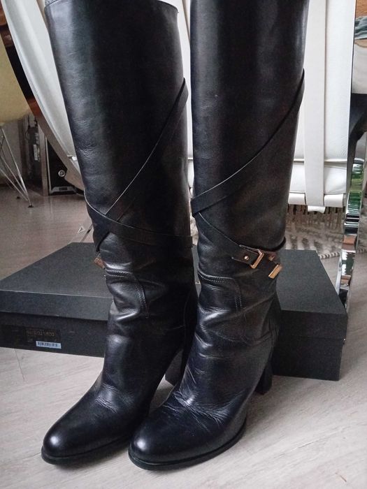 Kozaki Massimo Dutti R 38 czarne wysokie obcasy skóra naturalna