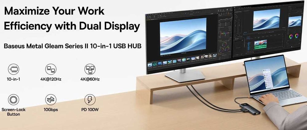 Baseus USB HUB 10 in 1 з PD та Dual HDMI 4K 120Hz/60Hz (211011)