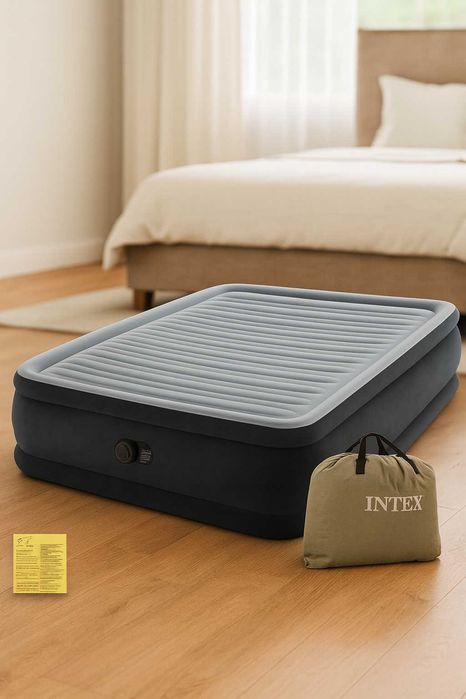 Materac łóżko do spania dwuosobowy z pompką 203x152 cm INTEX POKROWIEC