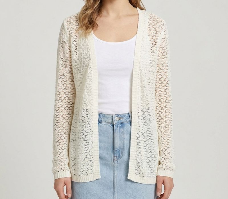 Kremowy/ecru, ażurowy sweter/kardigan, H&M