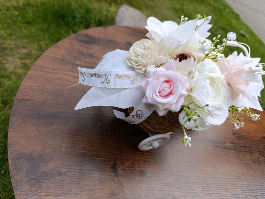 Flower box rower kwiaty sztuczne bukiet na pierwsza komunia święta