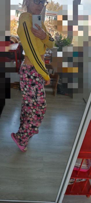 Żółty Crop top z kapturem czarne paski Ziranmel rozmiar L