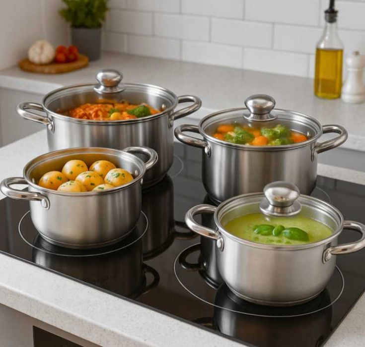 NOWY Zestaw Komplet Garnków 8el Indukcja Gaz Ze Stali Nierdzewnej HIT