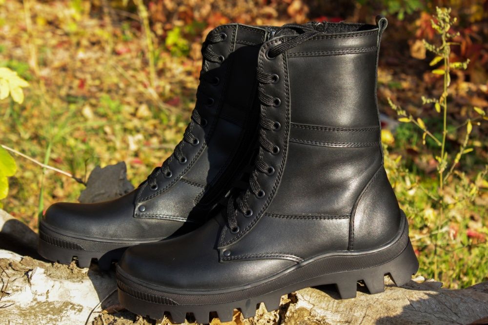 Ботинки, берцы зимние на змейке из натуральной кожи и шерсти (B1 M)