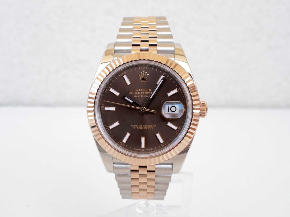 Rolex Datejust 41mm Jubilee Steel 18K Rose Gold Chocolate Brown Dial